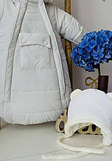 Зимовий дитячий теплий комбінезон для новонародженого на овчинці з шапочкою 0-6 міс, підійде для виписки, фото 5