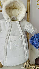 Зимовий дитячий теплий комбінезон для новонародженого на овчинці з шапочкою 0-6 міс, підійде для виписки, фото 3