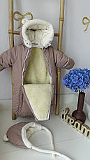 Зимовий дитячий теплий комбінезон для новонародженого на овчинці з шапочкою 0-6 міс, підійде для виписки, фото 4