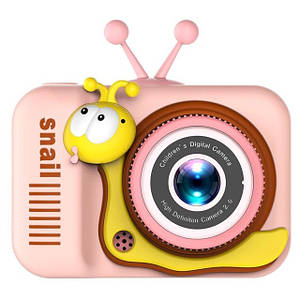 Дитячий фотоапарат Q2 Pink Snail цифровий із селфі камерою іграми флешкою чохлом равлик Рожевий