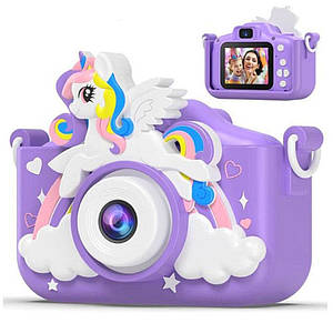 Дитячий фотоапарат X2A цифровий із селфі-камерою іграми флешкою, чохлом єдиноріг Фіолетовий