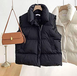 Базова жіноча тепла стильна жилетка осіння безрукавка синтепон 200 плащівка з кишенями норма і батал