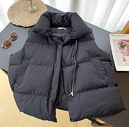 Базова жіноча тепла стильна жилетка весняна безрукавка плащівка 200 жилет на блискавці з кишенями кнопками