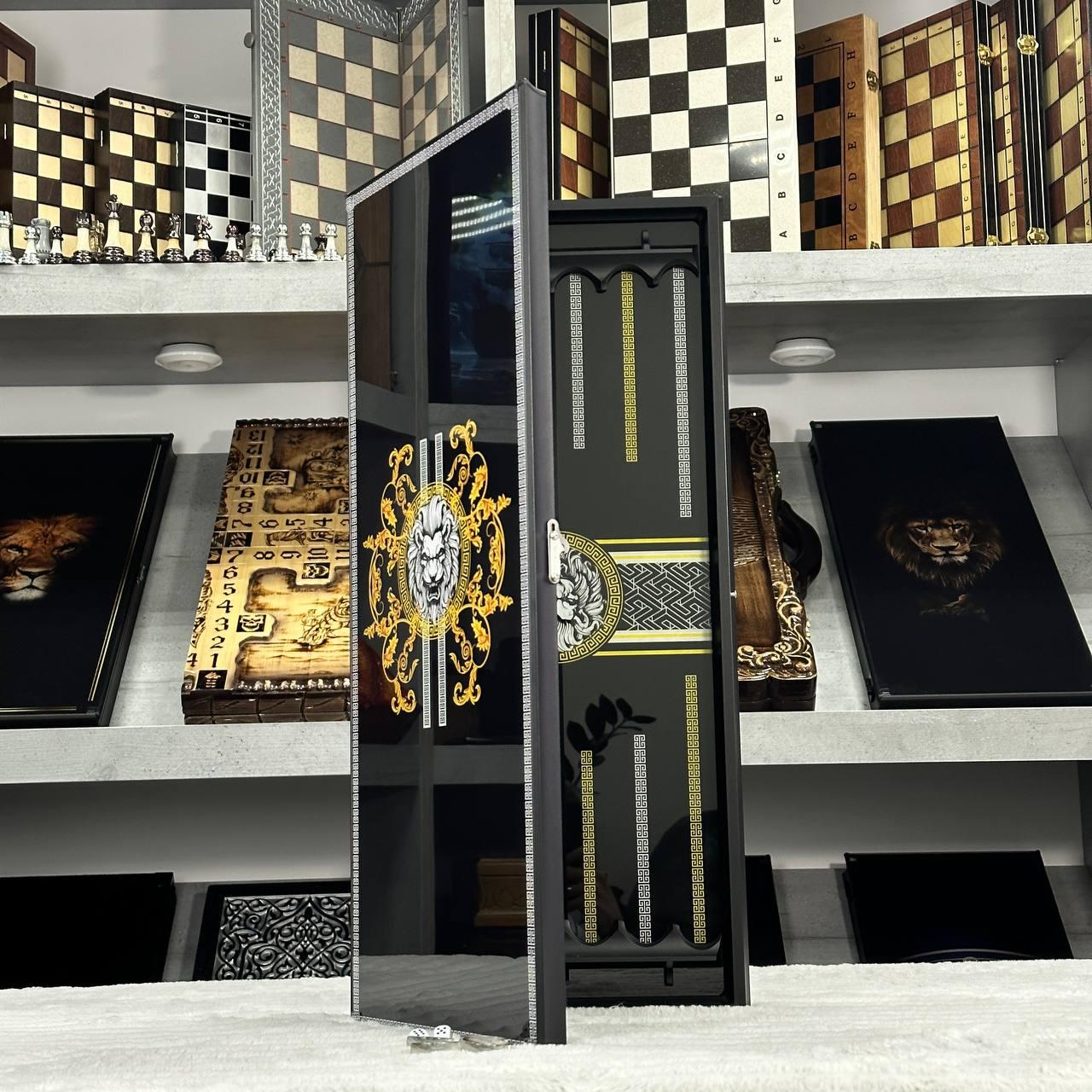 Нарди скляні в металевому корпусі з логотипом Versace 61×27×5см, фото 1