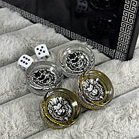 Нарди скляні в металевому корпусі з логотипом Versace 61×27×5см, фото 5