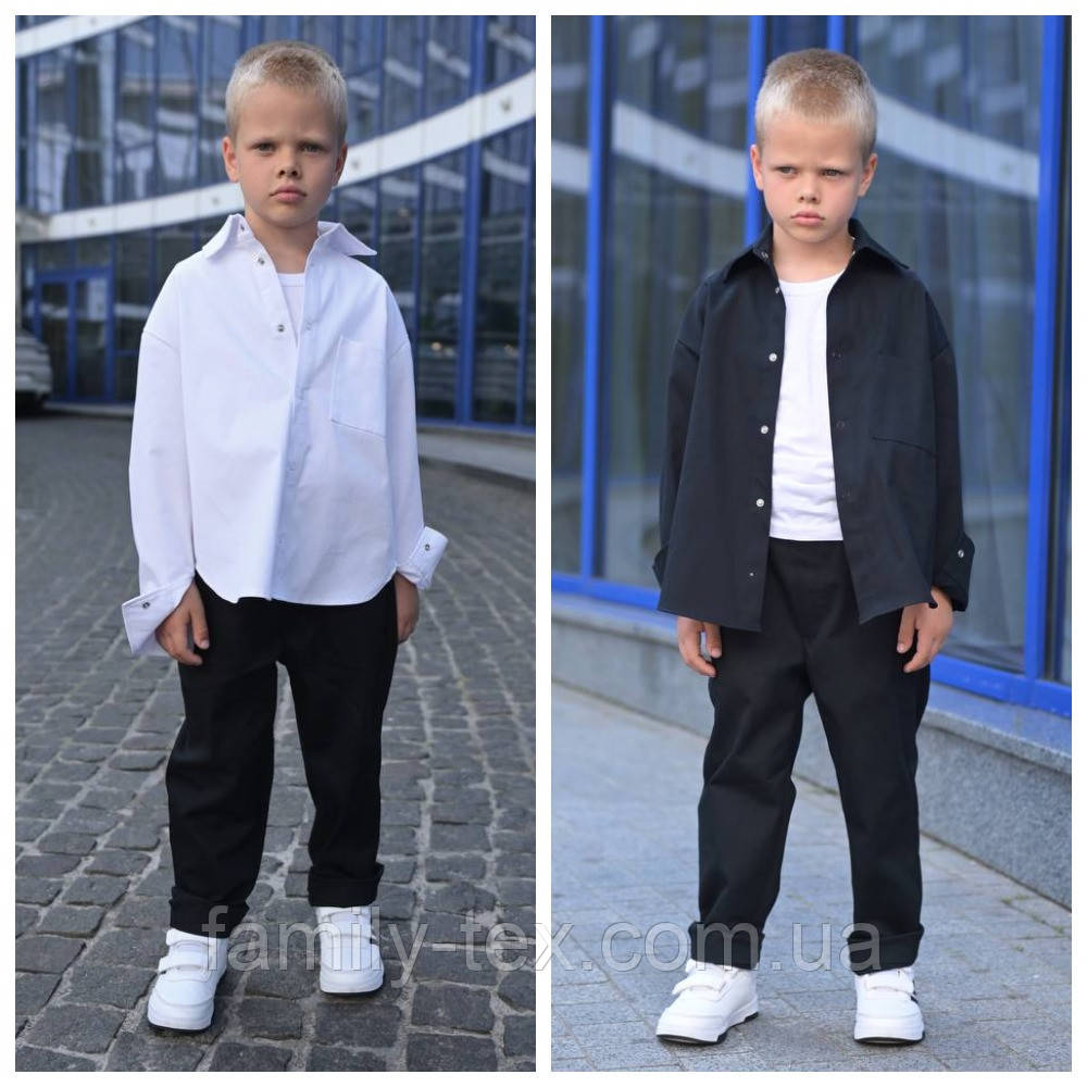 Стильний котоновий костюм для хлопців - верхня сорочка та штани на резинці, розміри на рости 122 - 146, фото 1