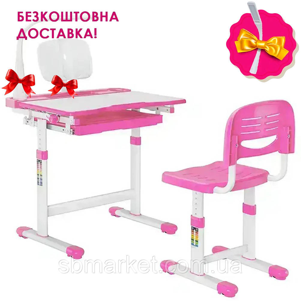 Дитяча парта з настільною лампою та пеналом + стільчик FunDesk Bellissima Pink рожевий рожевий для дівчинки школяра першокласника