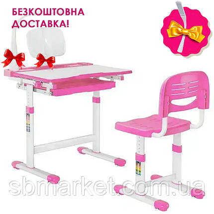Дитяча парта з настільною лампою та пеналом + стільчик FunDesk Bellissima Pink рожевий рожевий для дівчинки школяра першокласника, фото 1