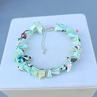 Браслет Перламутр Блакитний на Дроті з пам'яттю Замок з Подовжувачем