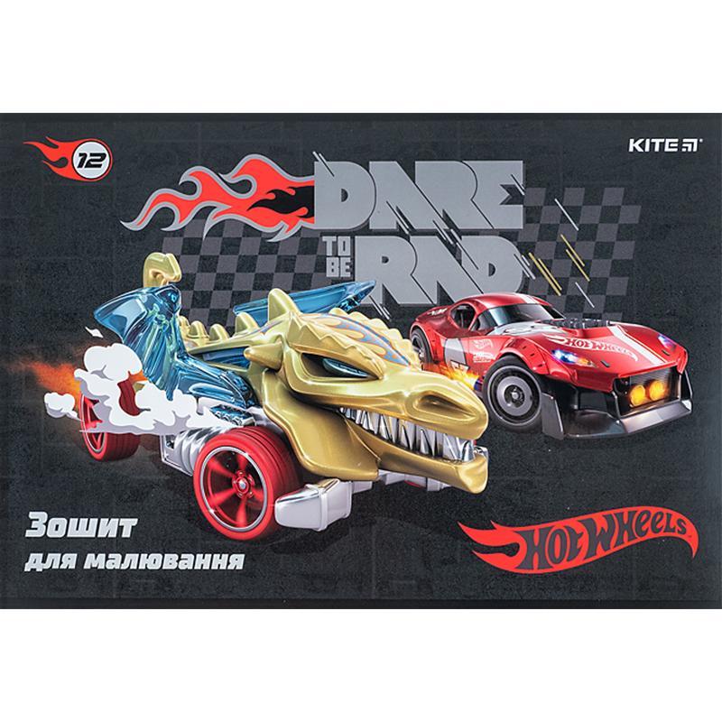 Альбом для малювання 12 аркушів скоба, папір 100 г/м2, Kite Hot Wheels hw24-241_03, фото 1