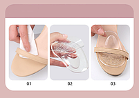 Вкладиші силіконові із супінатором для взуття. Прозорі напівустілки гелеві вставки на передню частину взуття, фото 7