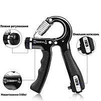 Еспандер регульований пружинний 5-60 кг. Кістовий еспандер із лічильником від 0 до 99. Еспандер для рук чорний, фото 9