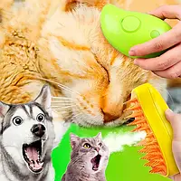 Парова щітка масажер спрей 3 в 1 для вичісування собак і кішок Зелений