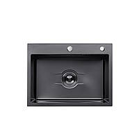 Кухонна мийка Kroner KRP Derby - 5843HM PVD (2,5/0,5 мм) чорна