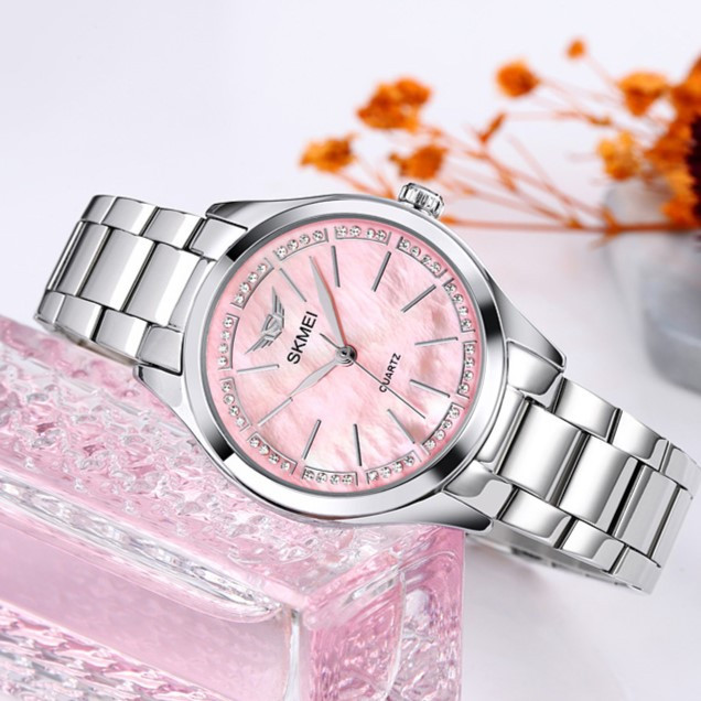 Жіночий класичний наручний годинник Skmei 1964SIPK Silver-Pink з металевим браслетом
