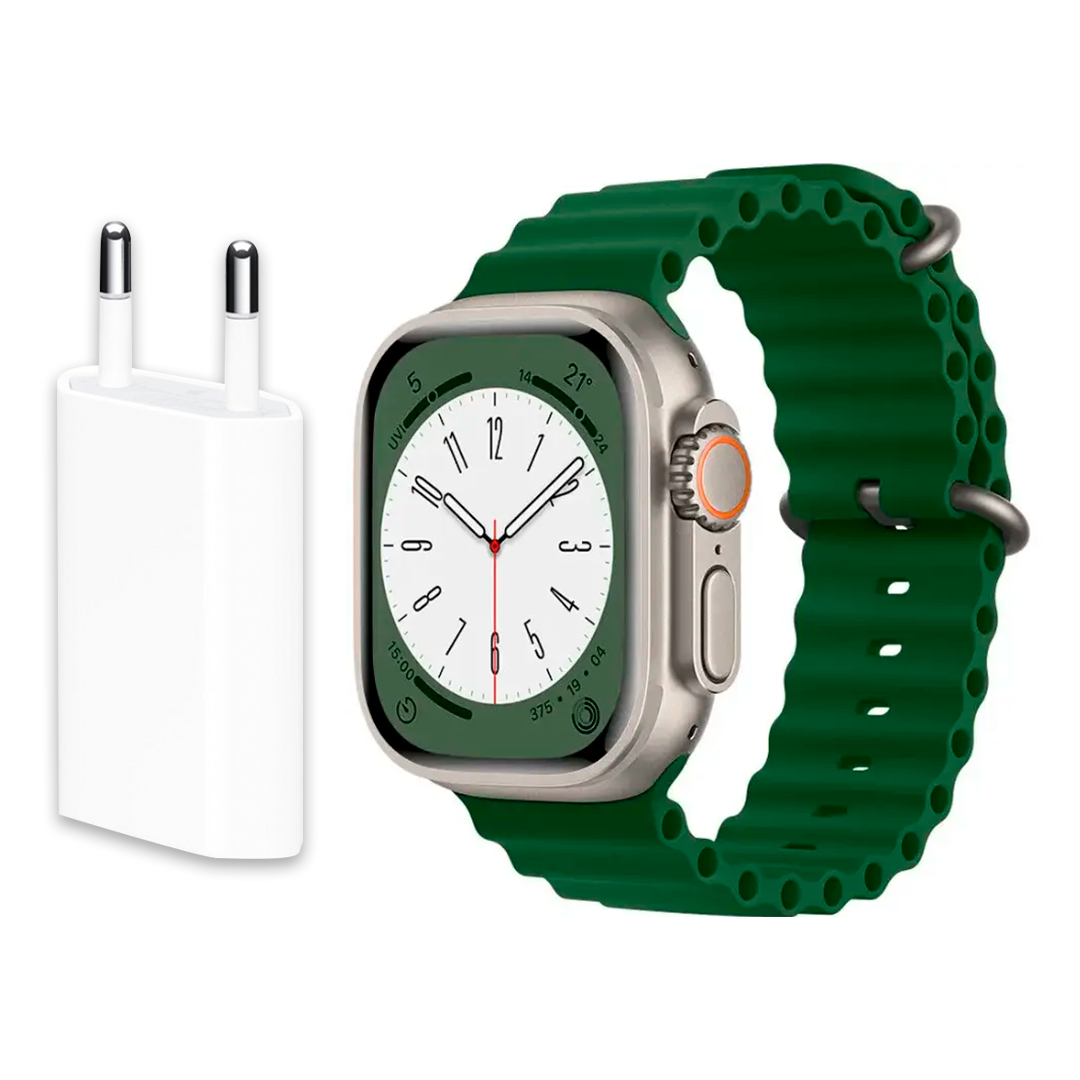 Смартгодинник Smart Watch ULTRA 2 AMOLED 49 мм Зелений + блок 5W для заряджання