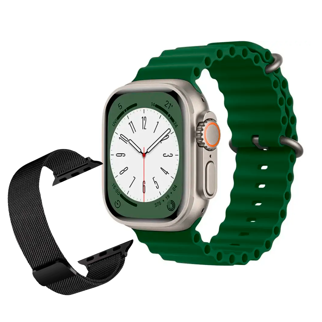 Смартгодинник Smart Watch ULTRA 2 AMOLED 49 мм Зелений + металевий ремінець