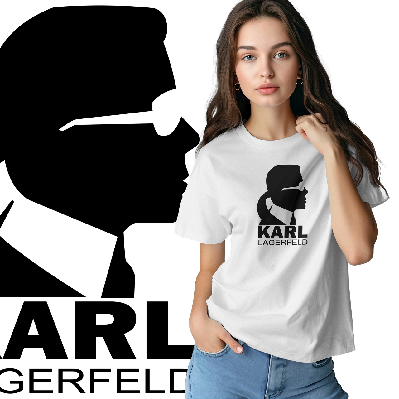 Футболка унісекс з принтом   KARL LAGERFELD біла, фото 1