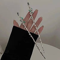 Китайська заколка шпилька змійка для волосся. Металева китайська паличка для волосся срібляста, фото 6