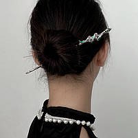 Китайська заколка шпилька змійка для волосся. Металева китайська паличка для волосся срібляста, фото 7