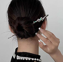 Китайська заколка шпилька змійка для волосся. Металева китайська паличка для волосся срібляста, фото 9