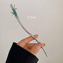 Шпилька срібляста для волосся з металу. Металева китайська паличка для волосся шпилька, фото 5