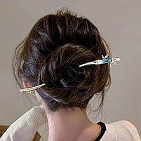 Шпилька срібляста для волосся з металу. Металева китайська паличка для волосся шпилька, фото 7