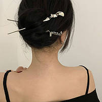 Китайські палички-шпильки з металу для волосся. Китайська паличка для волосся. Красиві палички для волосся, фото 6