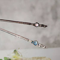 Палички металеві сірі для волосся. Шпилька паличка для волосся. Металева китайська шпилька з камінчиком, фото 2