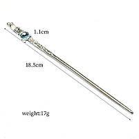 Палички металеві сірі для волосся. Шпилька паличка для волосся. Металева китайська шпилька з камінчиком, фото 3