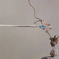 Палички металеві сірі для волосся. Шпилька паличка для волосся. Металева китайська шпилька з камінчиком, фото 4