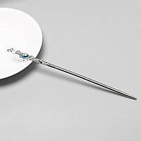 Палички металеві сірі для волосся. Шпилька паличка для волосся. Металева китайська шпилька з камінчиком, фото 5