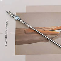 Палички металеві сірі для волосся. Шпилька паличка для волосся. Металева китайська шпилька з камінчиком, фото 6