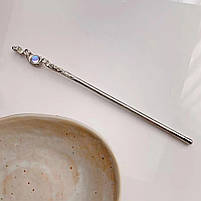 Палички металеві сірі для волосся. Шпилька паличка для волосся. Металева китайська шпилька з камінчиком, фото 7