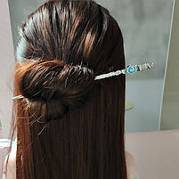 Палички металеві сірі для волосся. Шпилька паличка для волосся. Металева китайська шпилька з камінчиком, фото 8