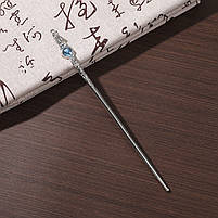 Палички металеві сірі для волосся. Шпилька паличка для волосся. Металева китайська шпилька з камінчиком, фото 10