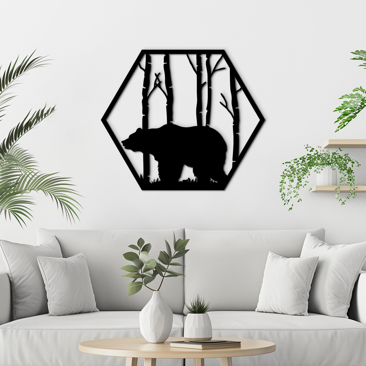 Настінний декор для дому картина лофт Ведмідь у лісі декоративне панно 20x23 см Woodyard (1006--20x23), фото 1