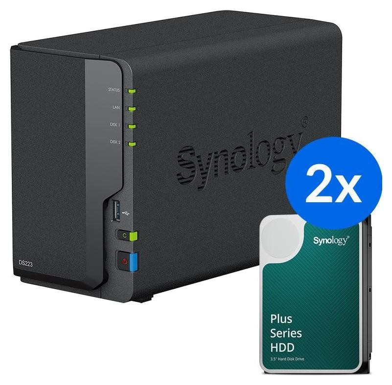 NAS сервер (файловий сервер) Synology DS223+2x HAT3300-4T (2x 4TB) , Гарантія
