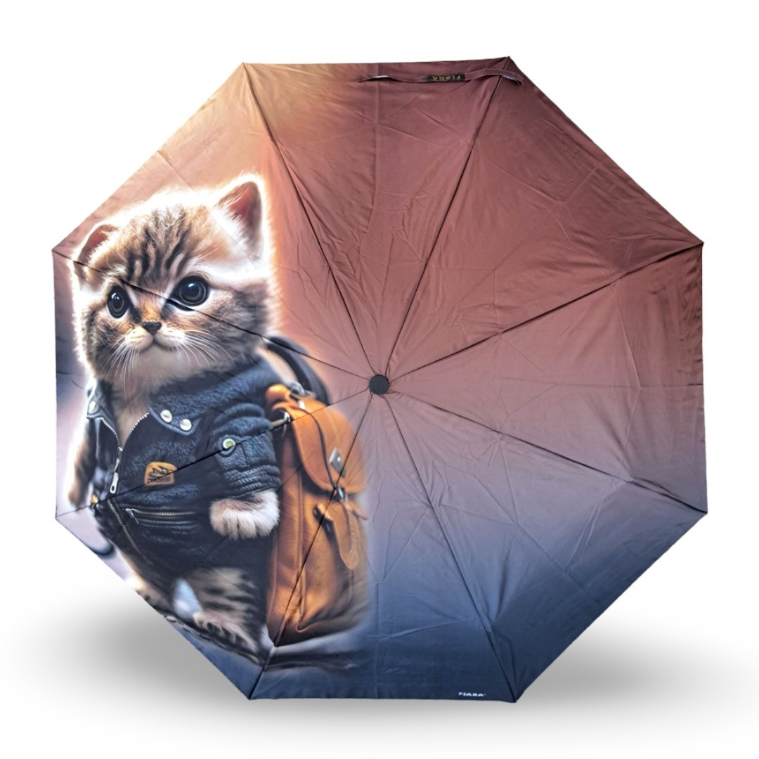 Дитяча парасолька складна напівавтомат Fiaba 25-028, Котик з рюкзаком, фото 1