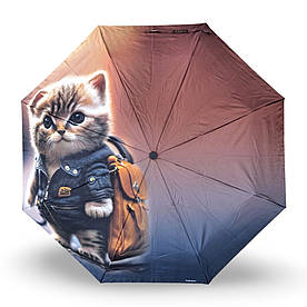 Дитяча парасолька складна напівавтомат Fiaba 25-028, Котик з рюкзаком