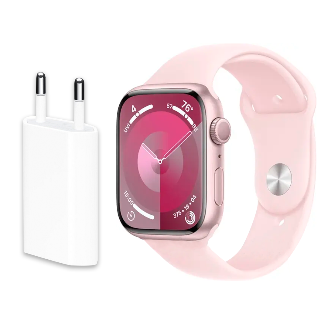 Смарт-годинник Smart Watch Series 9 Amoled 41 мм Рожевий + блок 5W для заряджання