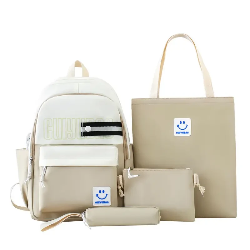 Рюкзак підлітковий набір 4в1 тканина нейлон бежевий (5-0295)