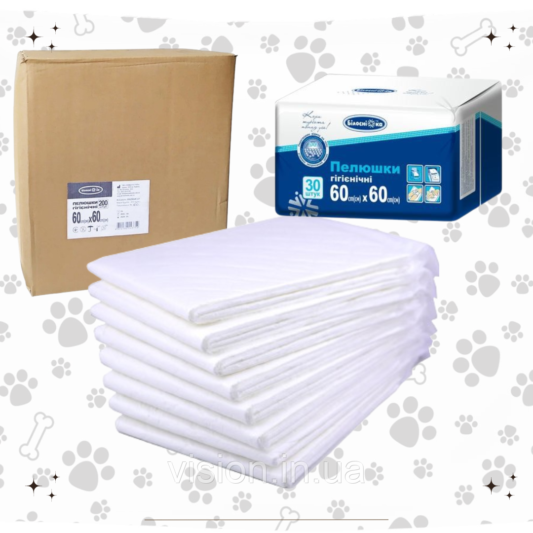 Пелюшки збільшеного поглинання 60см х 60см 200 шт. "Білосніжка" Укрмедтекстиль в коробці, фото 1