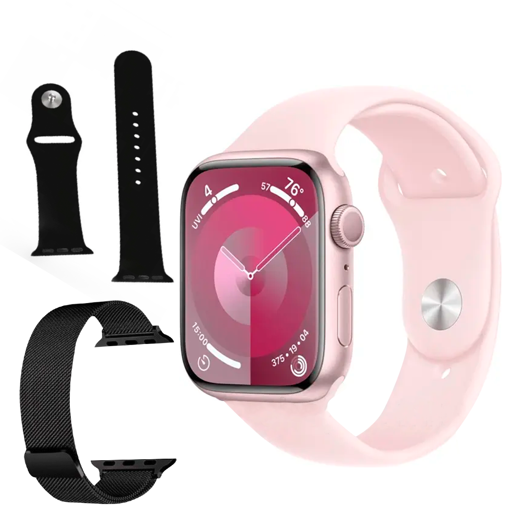 Смарт-годинник Smart Watch Series 9 Amoled 41 мм Рожевий + з ремінцями силіконовим і металевим