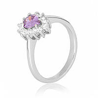 Срібна каблучка з бузковими фіанітами, Розмір 16,0, Вага: 2.8 г