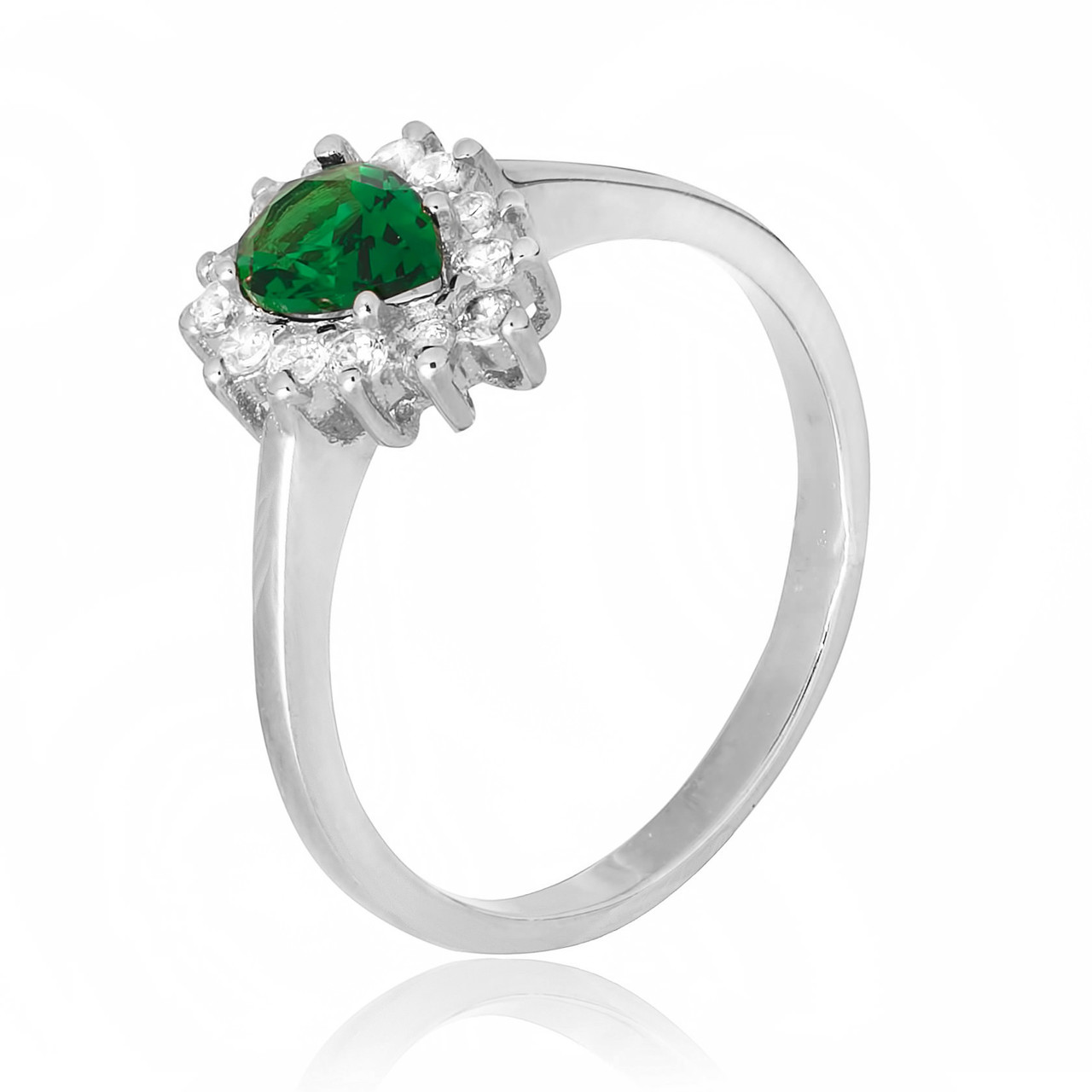 Срібна каблучка зі смарагдовими фіанітами, Розмір 16,0, Вага: 2.7 г