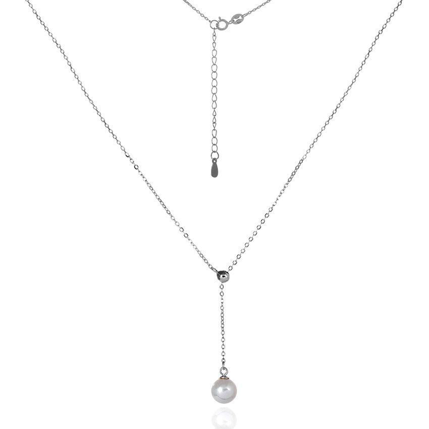 Срібне кольє з перлами, Розмір 41 см x 0,1 см, Вага: 2.4 г