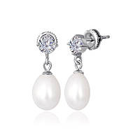 Срібні сережки з фіанітами і перлами