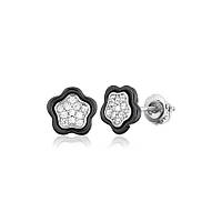 Срібні сережки з фіанітами і чорною керамікою