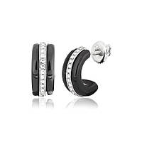 Срібні сережки з фіанітами та чорною керамікою